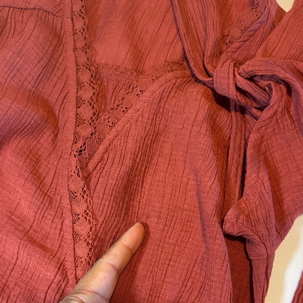 Mine Rust Wrap Blouse with Lace Trim - Picture 10 of 12